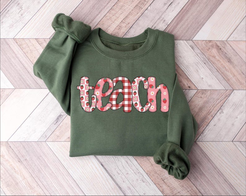 Strawberry Teach Sweatshirt, Cute Teacher Sweatshirt, Teacher Appreciation Gift, Back To School, Elementary Teacher Shirt, Team Teacher Gift image 6