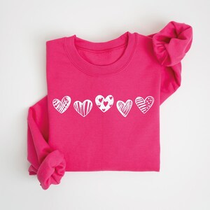 Valentines Hearts Sweatshirt, Womens Valentines Sweatshirt, Love Sweatshirt, Valentines Day Gift, Drawn Heart Shirt, Valentines Graphic Tee image 2