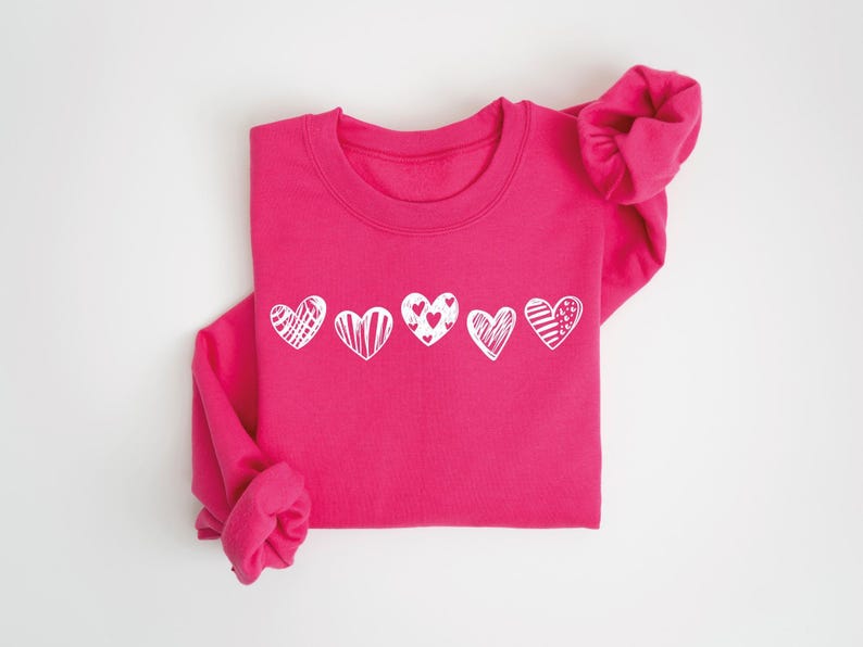 Valentines Hearts Sweatshirt, Womens Valentines Sweatshirt, Love Sweatshirt, Valentines Day Gift, Drawn Heart Shirt, Valentines Graphic Tee image 2