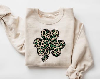 Leopard Shamrock Sweatshirt, Cute St Patricks Day Sweatshirt, Womens Shenanigans Sweatshirt, Lucky Sweatshirt, Irish Shirt, Four Leaf Clover