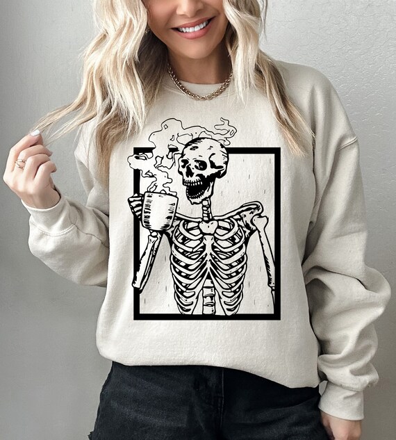Skull drinking coffee sweatshirt hotsell