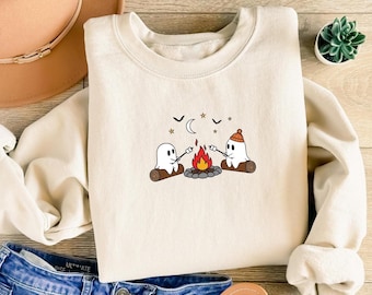 Cute Ghost Camping Sweatshirt, Camp Lover Ghost Shirt, Spooky Season, Womens Camper Halloween Shirt, Camp Life Shirt, Halloween Campfire