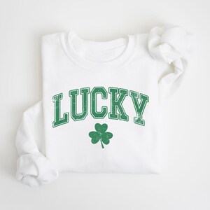 Retro Lucky Sweatshirt, Cute St Patricks Day Sweatshirt, Womens Shamrock Sweatshirt, Irish Shirt, Four Leaf Clover, St Patricks Day Outfit image 5