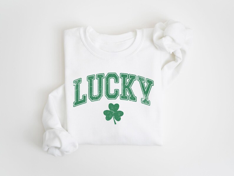 Retro Lucky Sweatshirt, Cute St Patricks Day Sweatshirt, Womens Shamrock Sweatshirt, Irish Shirt, Four Leaf Clover, St Patricks Day Outfit image 5