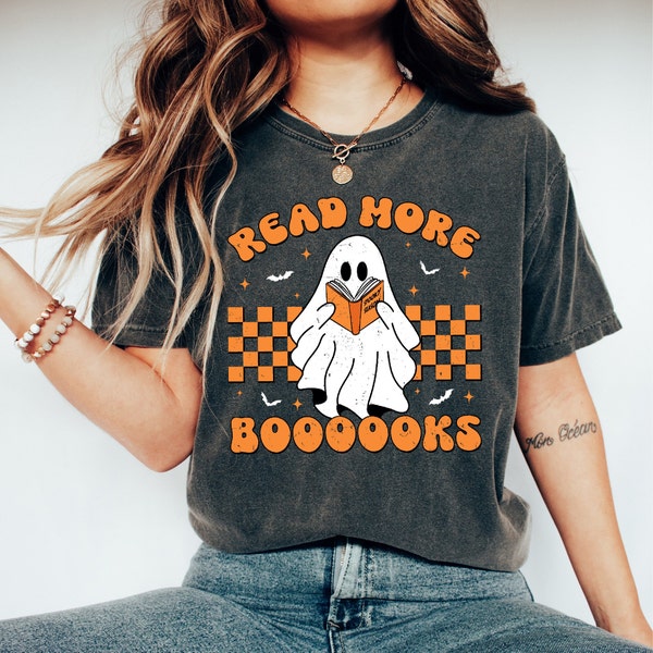 Comfort Colors® Retro Read More Books Spooky Teacher Shirt, Cute Spooky Teacher Shirt, Teacher Fall Shirt, Teacher Halloween Shirt