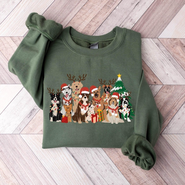 Christmas Dogs Sweatshirt : Dog Lover Holiday Sweater, Cute Xmas Gift, Festive Holiday Outfit