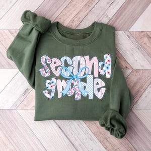 Second Grade Teacher Sweatshirt, Coquette Bow 2nd Grade Teacher Shirt, Team 2nd Grade Teacher, Second Grade Crew, Elementary School Teacher image 3