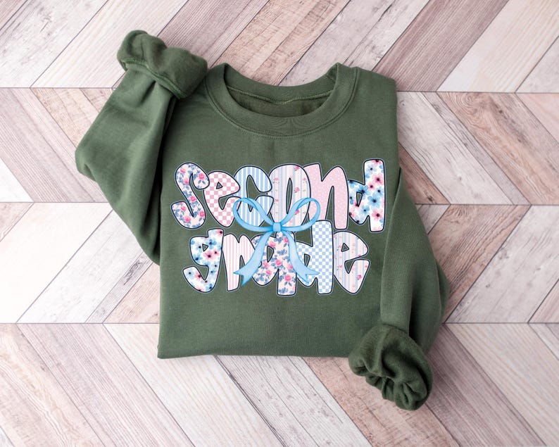 Second Grade Teacher Sweatshirt, Coquette Bow 2nd Grade Teacher Shirt, Team 2nd Grade Teacher, Second Grade Crew, Elementary School Teacher image 3
