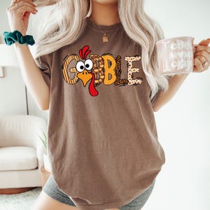 Gobble Turkey Shirt for Women, Funny Thanksgiving Shirt, Cute Fall Graphic Tee, Autumn Turkey Day Shirt, Holiday Thanksgiving Family Shirt image 4