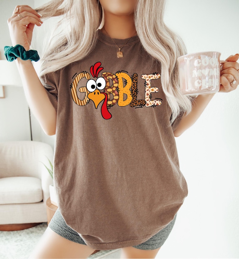 Gobble Turkey Shirt for Women, Funny Thanksgiving Shirt, Cute Fall Graphic Tee, Autumn Turkey Day Shirt, Holiday Thanksgiving Family Shirt image 4