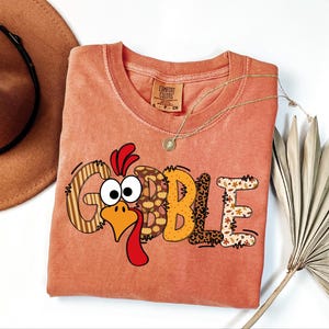 Gobble Turkey Shirt for Women, Funny Thanksgiving Shirt, Cute Fall Graphic Tee, Autumn Turkey Day Shirt, Holiday Thanksgiving Family Shirt image 5