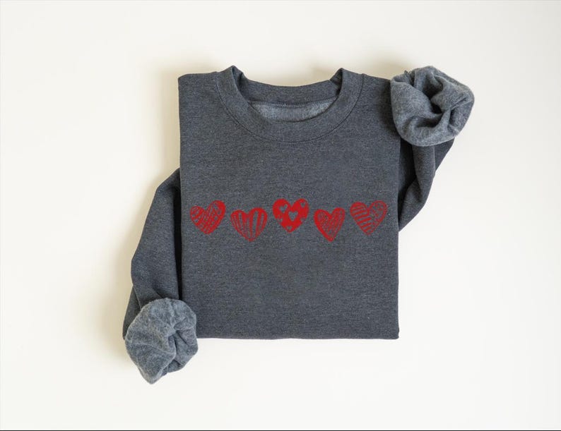 Valentines Hearts Sweatshirt, Womens Valentines Sweatshirt, Love Sweatshirt, Valentines Day Gift, Drawn Heart Shirt, Valentines Graphic Tee image 6