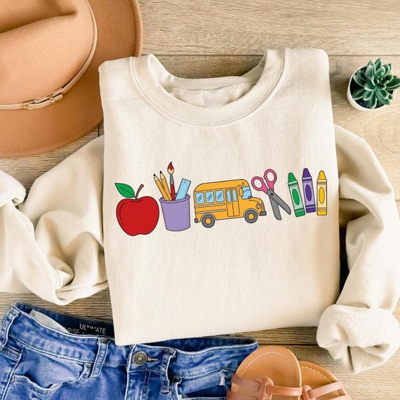Cute Teacher Stuff Sweatshirt, Teacher Life Shirt, School Supplies Shirt, Back To School, Team Teacher Shirt, First Day Of School Outfit