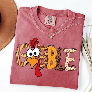 Gobble Turkey Shirt for Women, Funny Thanksgiving Shirt, Cute Fall Graphic Tee, Autumn Turkey Day Shirt, Holiday Thanksgiving Family Shirt image 7