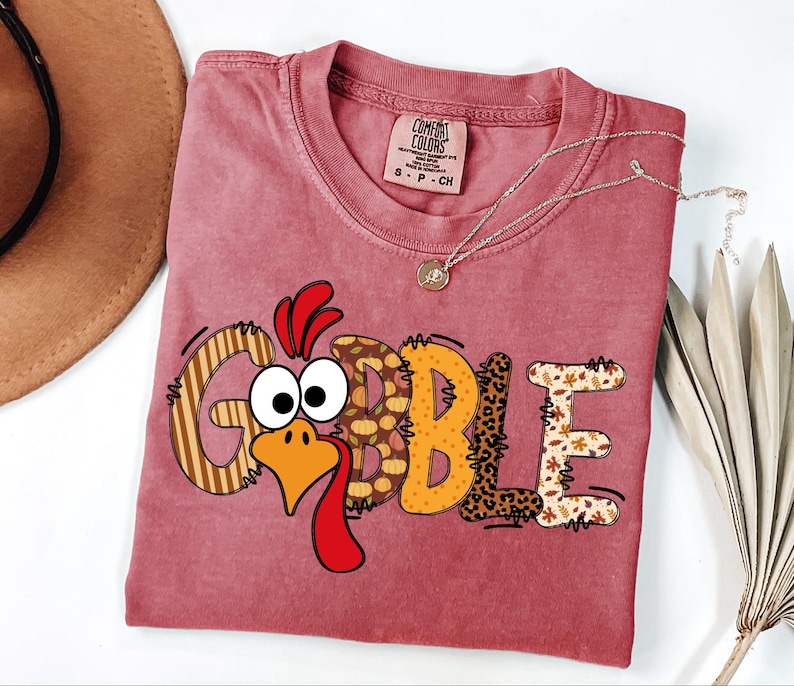 Gobble Turkey Shirt for Women, Funny Thanksgiving Shirt, Cute Fall Graphic Tee, Autumn Turkey Day Shirt, Holiday Thanksgiving Family Shirt image 7
