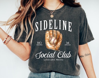 Sideline Social Club Mom Shirt, Baseball Mom Shirt With Number, Baseball Game Day Shirt, Baseball Mama Shirt, Cool Baseball Season Gift