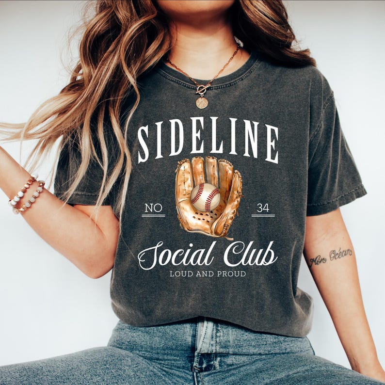Sideline Social Club Mom Shirt, Baseball Mom Shirt With Number, Baseball Game Day Shirt, Baseball Mama Shirt, Cool Baseball Season Gift image 1
