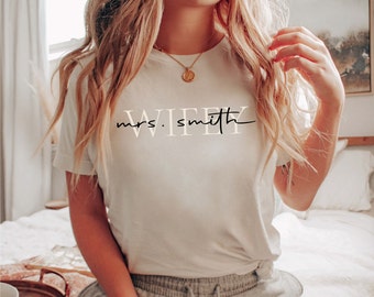 Customized Last Name Wifey Shirt, Custom Mrs Shirt, Bride Shirt, Gift For Bride, Cute Wifey Shirt, Bachelorette Shirts, Bridal Party Shirts