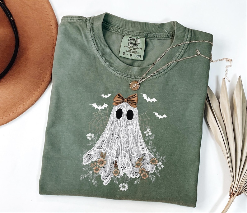 Floral Ghost Shirt, Cute Ghost Shirt, Womens Ghost Shirt, Cottagecore Halloween, Retro Halloween Gift, Spooky Season Shirt, Halloween Outfit image 2