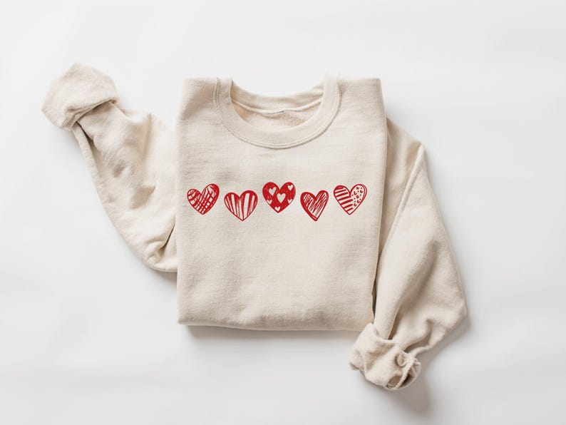 Valentines Hearts Sweatshirt, Womens Valentines Sweatshirt, Love Sweatshirt, Valentines Day Gift, Drawn Heart Shirt, Valentines Graphic Tee image 4