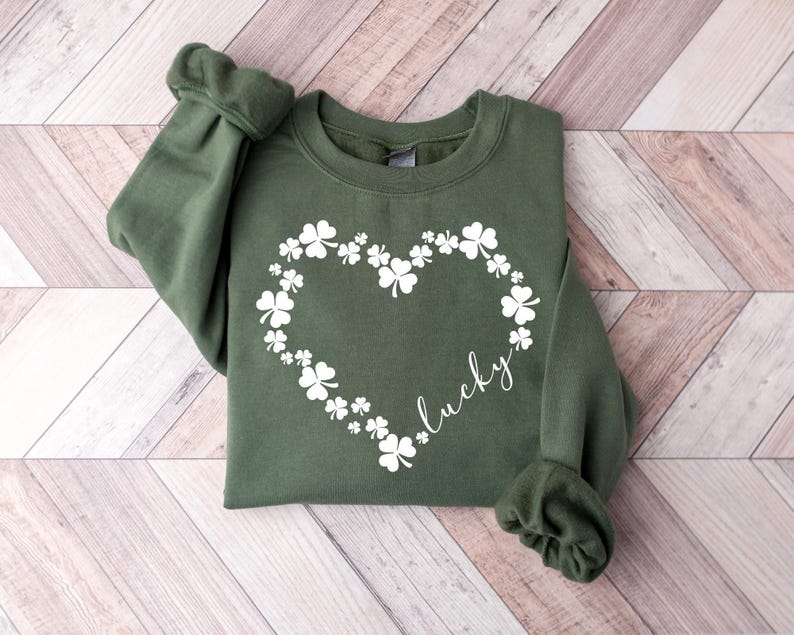 Heart Shamrock Sweatshirt, Love Clover Hoodie, St Patricks Day Gift, Four Leaf Clover, Lucky Irish Shirt image 2