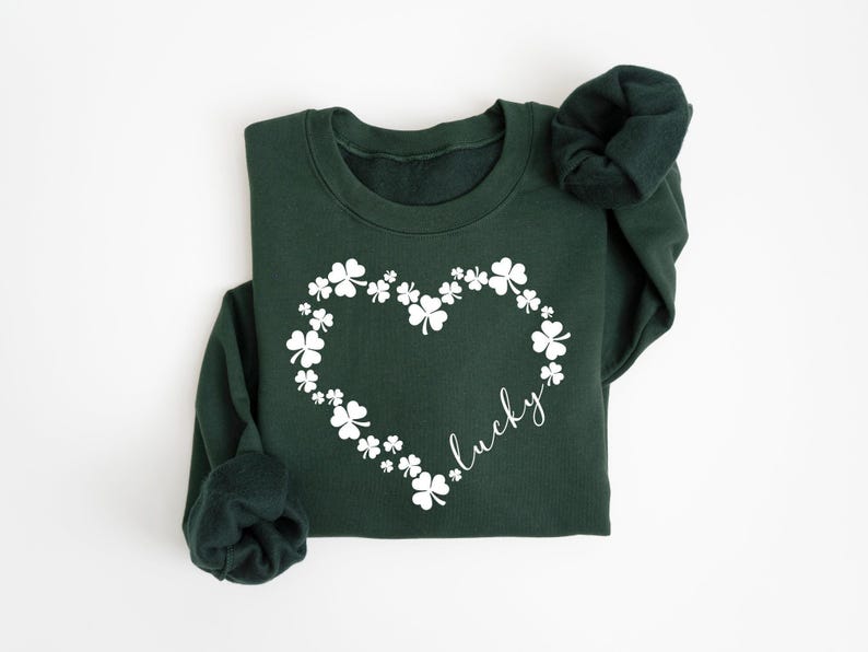 Heart Shamrock Sweatshirt, Love Clover Hoodie, St Patricks Day Gift, Four Leaf Clover, Lucky Irish Shirt image 4