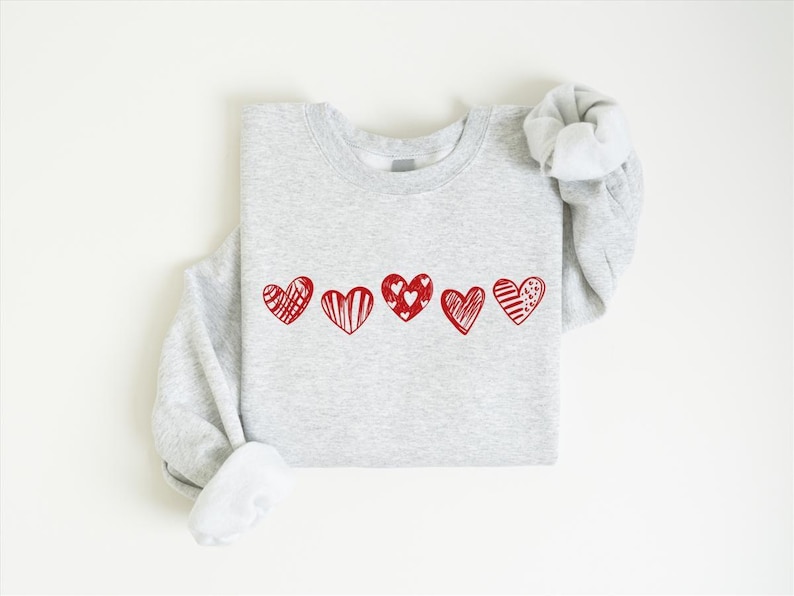 Valentines Hearts Sweatshirt, Womens Valentines Sweatshirt, Love Sweatshirt, Valentines Day Gift, Drawn Heart Shirt, Valentines Graphic Tee image 7
