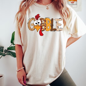 Gobble Turkey Shirt for Women, Funny Thanksgiving Shirt, Cute Fall Graphic Tee, Autumn Turkey Day Shirt, Holiday Thanksgiving Family Shirt image 3