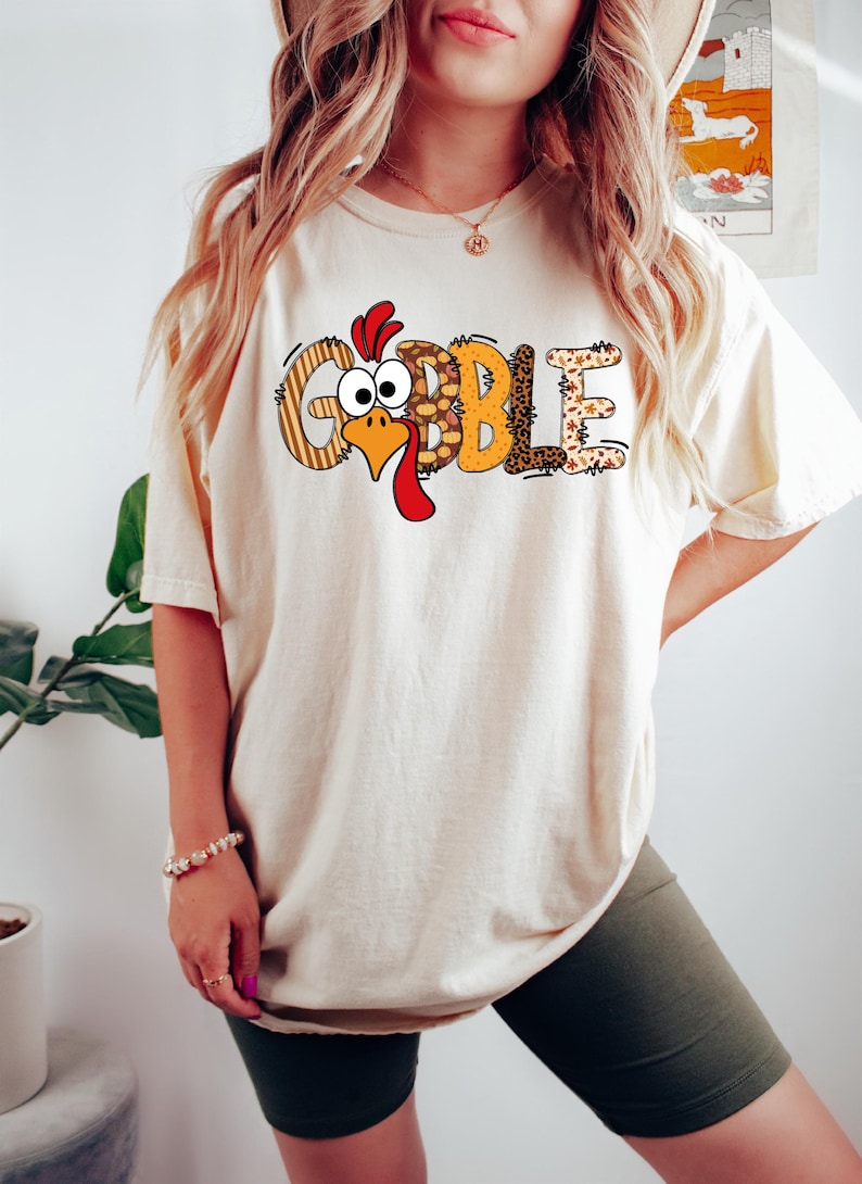 Gobble Turkey Shirt for Women, Funny Thanksgiving Shirt, Cute Fall Graphic Tee, Autumn Turkey Day Shirt, Holiday Thanksgiving Family Shirt image 3