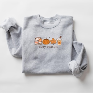 Cozy Season Sweatshirt, Books Lover Fall Gift, Womens Pumpkin Season Shirt, Cute Pumpkin Shirt, Autumn Leaf Shirt, Fall Coffee Latte Shirt image 7