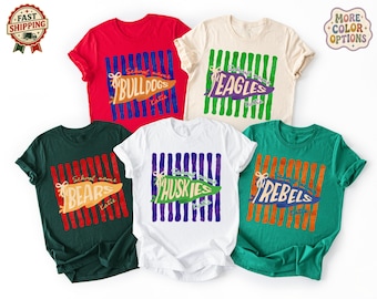 Custom School Watercolor Mascot Pennant Sweatshirt, School Spirit Stripe Shirt, Football Season Tee, Preppy Game Day Team T-Shirt