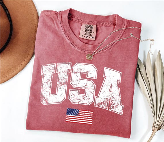 Retro USA Flag Shirt, Womens USA Shirt, Patriotic Shirt, American Flag Shirt, America Shirt, Red Blue White, USA Flag Lover Shirt