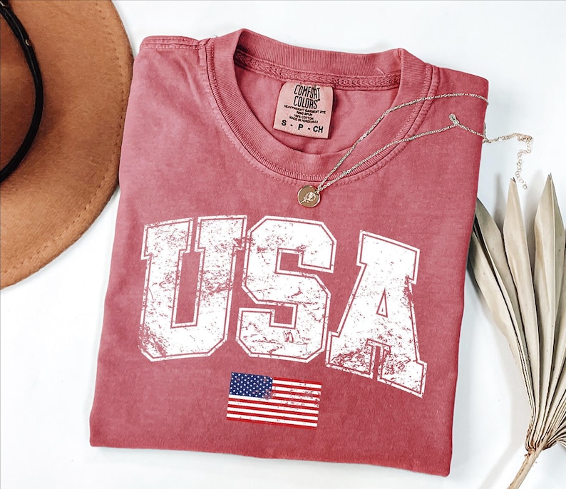 Retro USA Flag Shirt, Womens USA Shirt, Patriotic Shirt, American Flag Shirt, America Shirt, Red Blue White, USA Flag Lover Shirt image 1
