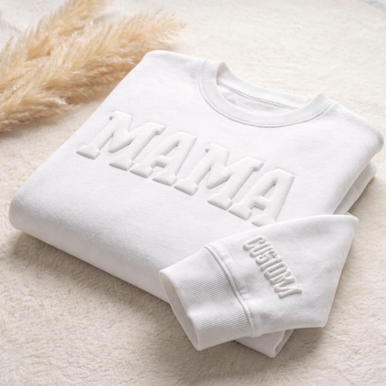 Custom Embossed Puff Sweatshirt With Sleeve Print, Personalized Team Name Crewneck, School Spirit Outfit
