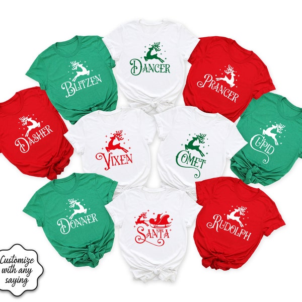 Custom Santa's Reindeer Shirts, Reindeer Names Shirt, Christmas Shirt, Christmas Gift, Christmas Reindeers Shirt, Holiday Family Shirt