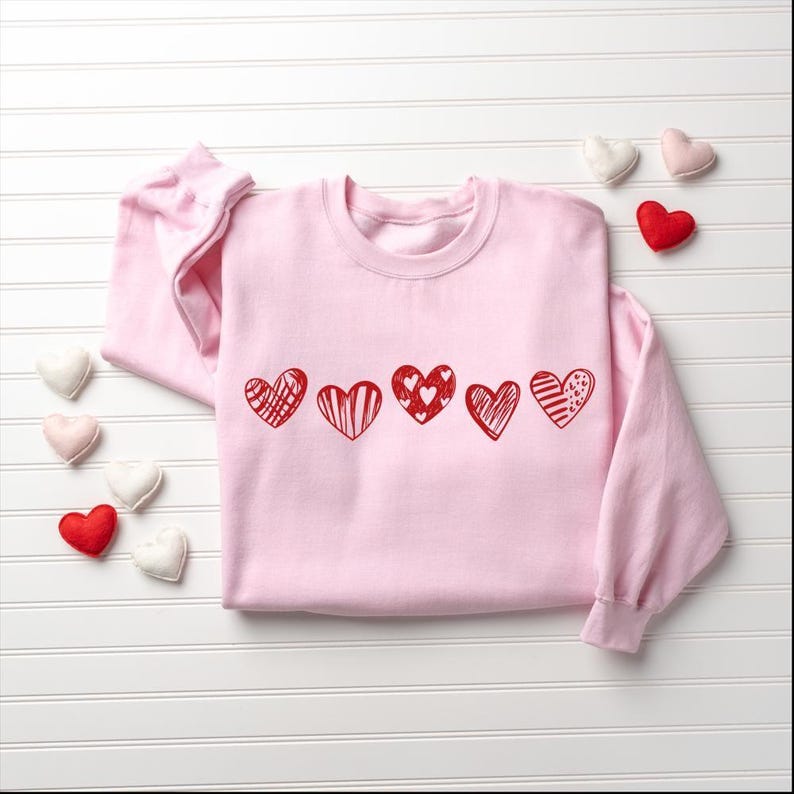 Valentines Hearts Sweatshirt, Womens Valentines Sweatshirt, Love Sweatshirt, Valentines Day Gift, Drawn Heart Shirt, Valentines Graphic Tee image 5