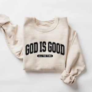 Retro Christian Sweatshirt, God Is Good All The Time, Christian Christmas Shirt, Faith Sweatshirt, Womens Christian Gift, Nativity Scene image 3