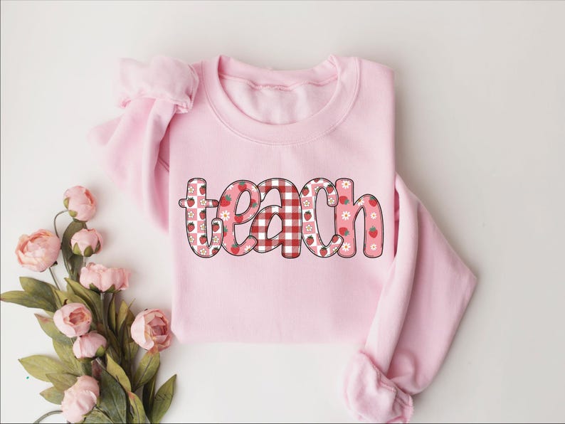 Strawberry Teach Sweatshirt, Cute Teacher Sweatshirt, Teacher Appreciation Gift, Back To School, Elementary Teacher Shirt, Team Teacher Gift image 4