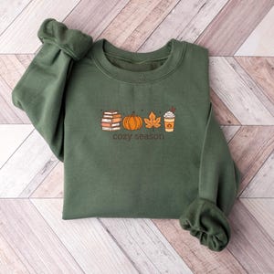 Cozy Season Sweatshirt, Books Lover Fall Gift, Womens Pumpkin Season Shirt, Cute Pumpkin Shirt, Autumn Leaf Shirt, Fall Coffee Latte Shirt image 2