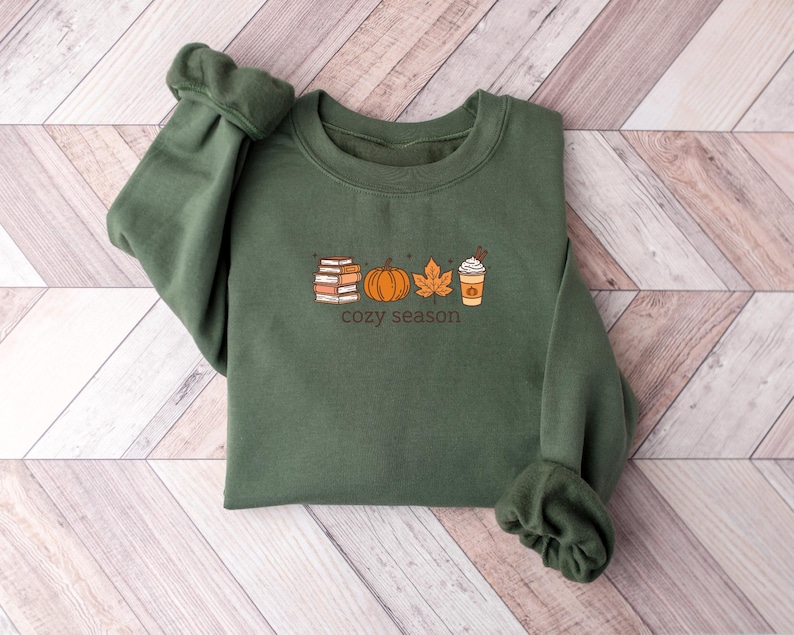 Cozy Season Sweatshirt, Books Lover Fall Gift, Womens Pumpkin Season Shirt, Cute Pumpkin Shirt, Autumn Leaf Shirt, Fall Coffee Latte Shirt image 2