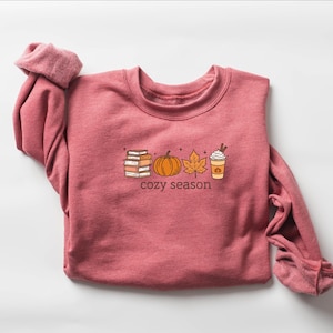 Cozy Season Sweatshirt, Books Lover Fall Gift, Womens Pumpkin Season Shirt, Cute Pumpkin Shirt, Autumn Leaf Shirt, Fall Coffee Latte Shirt image 3