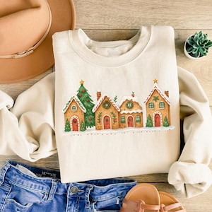 Retro Gingerbread Houses Cookies Sweatshirt : Womens Christmas Shirt, Merry Christmas, Festive Holiday Gift