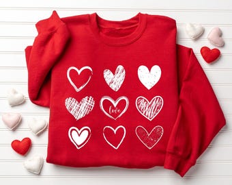 Womens Valentines Hearts Sweatshirt, Cute Valentine Sweatshirt, Teacher Valentine Sweatshirt, Love Sweatshirt, Valentines Day Shirt