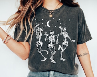 Dancing Skeleton Shirt, Womens Halloween Shirt, Skeleton Halloween Shirt, Skull Halloween Shirt, Cute Halloween Outfit, Fall Graphic Tee
