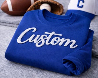 Custom Puff Print Sweatshirt, Personalized Team Name, 3D Lettering Navy Sport Apparel