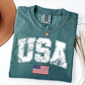 Retro USA Flag Shirt, Womens USA Shirt, Patriotic Shirt, American Flag Shirt, America Shirt, Red Blue White, USA Flag Lover Shirt image 6