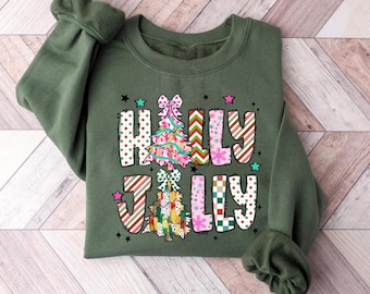 Holly Jolly Christmas Sweatshirt, Funny Holiday Bow Sweater, Winter Outfit, Family Xmas Party Shirt