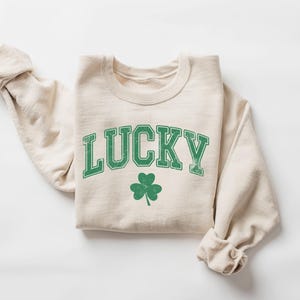 Retro Lucky Sweatshirt, Cute St Patricks Day Sweatshirt, Womens Shamrock Sweatshirt, Irish Shirt, Four Leaf Clover, St Patricks Day Outfit image 4