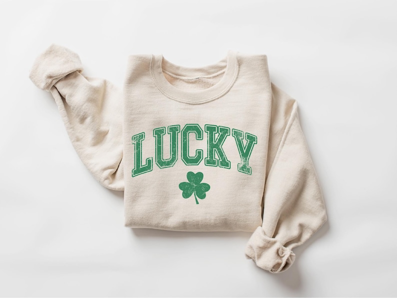 Retro Lucky Sweatshirt, Cute St Patricks Day Sweatshirt, Womens Shamrock Sweatshirt, Irish Shirt, Four Leaf Clover, St Patricks Day Outfit image 4