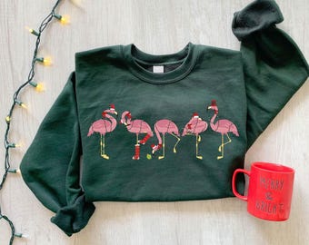Cute Flamingo Christmas Sweatshirt, Pink Flamingo Christmas Sweatshirt, Christmas Animal Lover Gift, Womens Holiday Sweatshirt, Winter Shirt